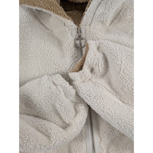Hollister Jacket Women's Sm Tan White Reversible Sherpa Teddy Oversize Crop Cozy - Picture 9 of 12